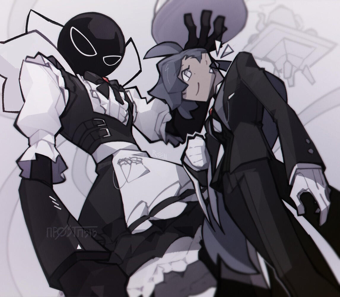 Itzi dressed as a maid and Forte as a butler.